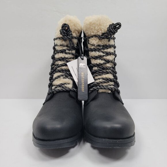 Sorel Emelie Women's Genuine Shearling Short Lace Cozy Black Boots US Size 7 NWB - Picture 5 of 12